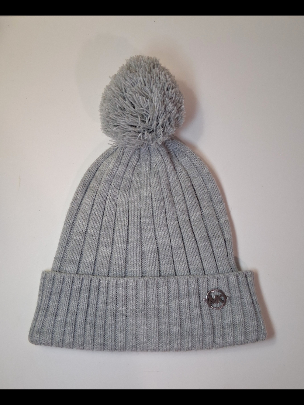 Michael Michael Kors Light Grey Ribbed Pom-Pom Beanie for Women